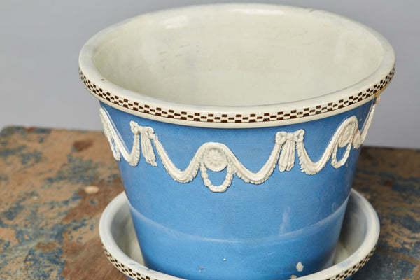 18th Century Wedgewood Pearlware Flower Pot with Saucer