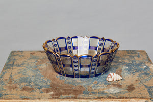 Blue Blown & Cut Bohemian Glass Bowl