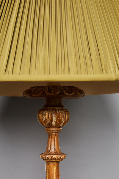 Italian Gilt Floor Lamp with Lion Paw Feet with Green Silk Shade