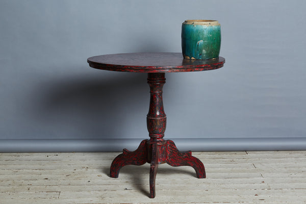 Red & Blue Painted Teak Pedestal Table