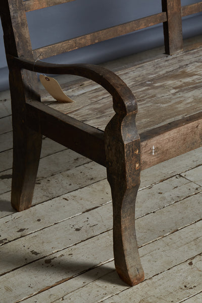 Narrow Seated Teak Dutch Colonial Bench with Simple Slatted Back