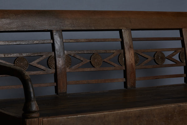 19th Century Finely Carved Teak Bench from Jakarta