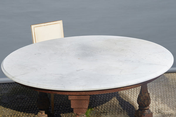 Cast Iron Baluster Base Table with Round White Marble Top