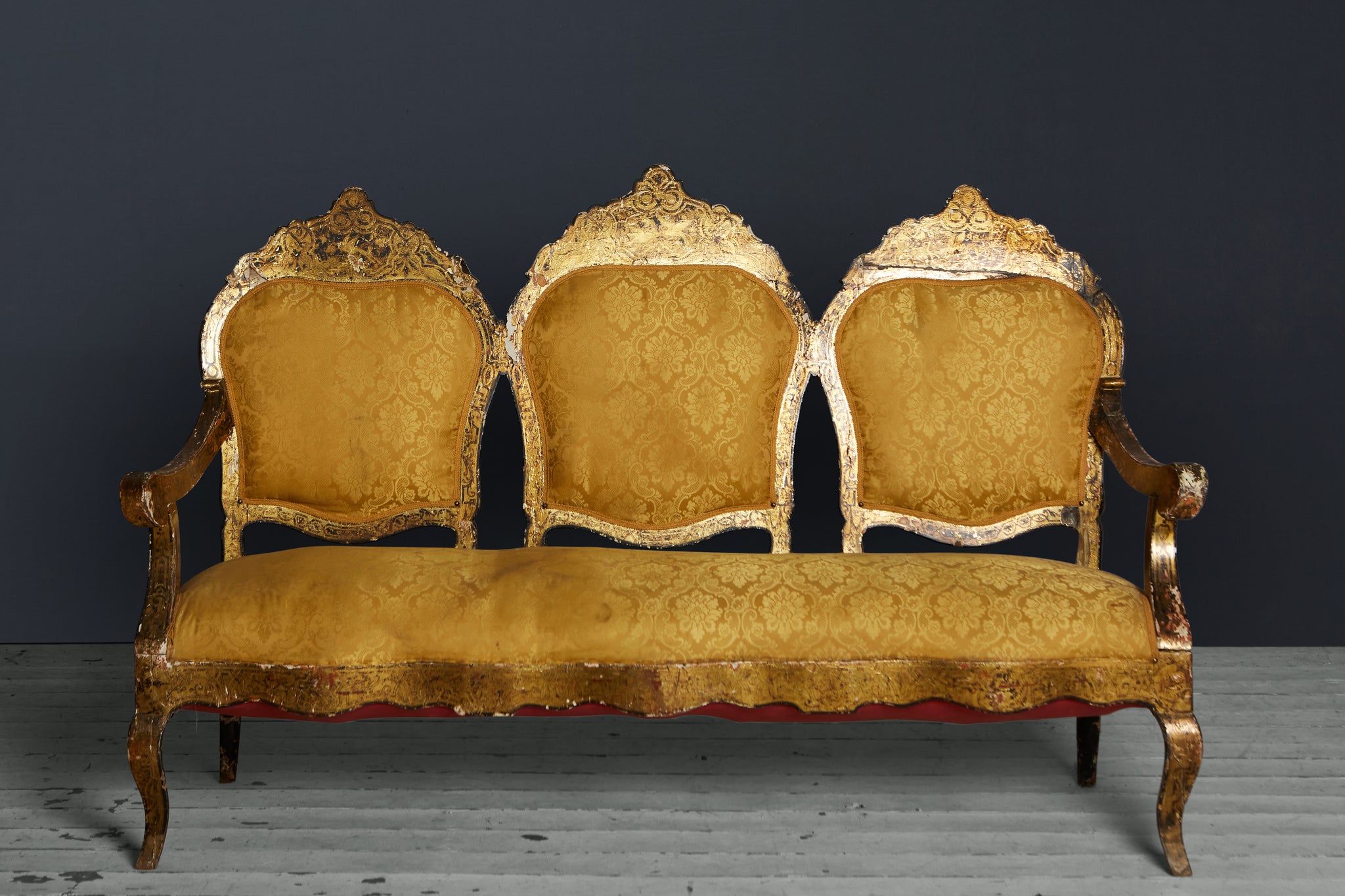 19th Century Ventian Sofa, in Old Yellow Silk Damacus