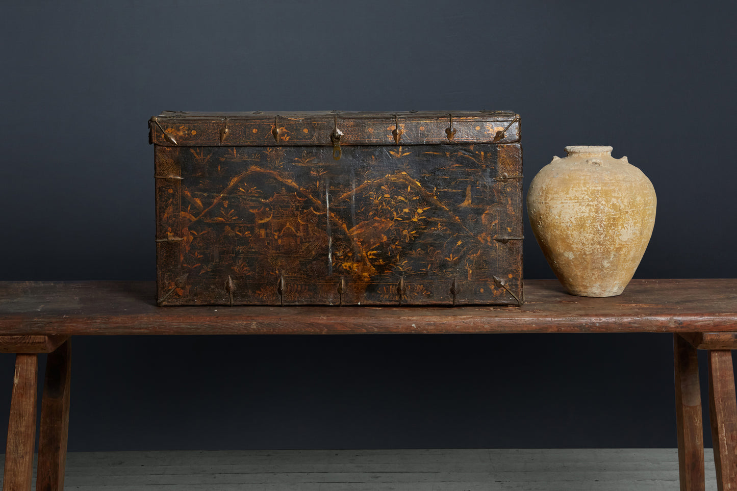 18th Century Tibetan Chest from a Buddhist Monastery with Chinoiserie Decoration