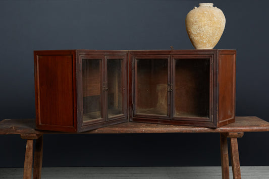19th Century Teak Hanging Corner Apothecary Cabinet from Jakarta