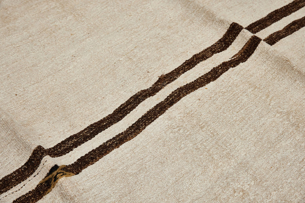 Large Natural Hemp Carpet with Double Brown Stripes in Goat Hair .......... (5' x 13')