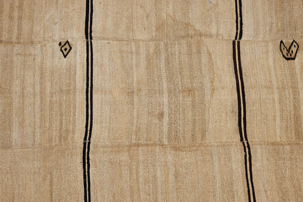 Large 3 Section Natural Hemp Carpet with Double Black Wool Stripes and Random Symbols ......... (6' x 12' 5'')