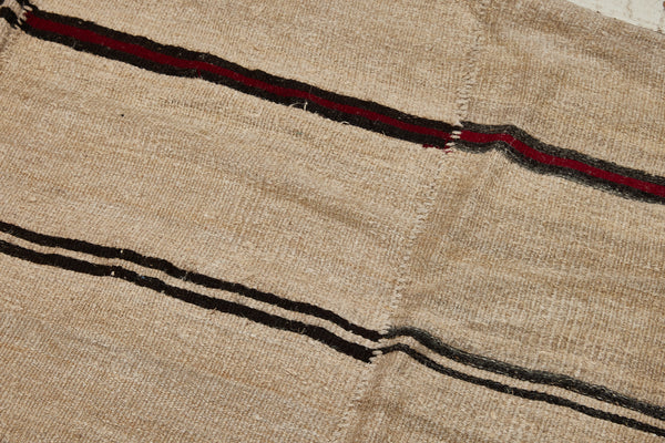Hemp Carpet with 2 Blue & 2 Red Stripes on a Field of Double Chocolate Stripes............(5' 8'' x 15' 4'')