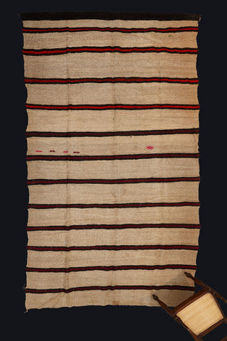 Large Hemp Carpet with Red, Orange and Black Stripes..............(6' 8'' x 12' 1'')