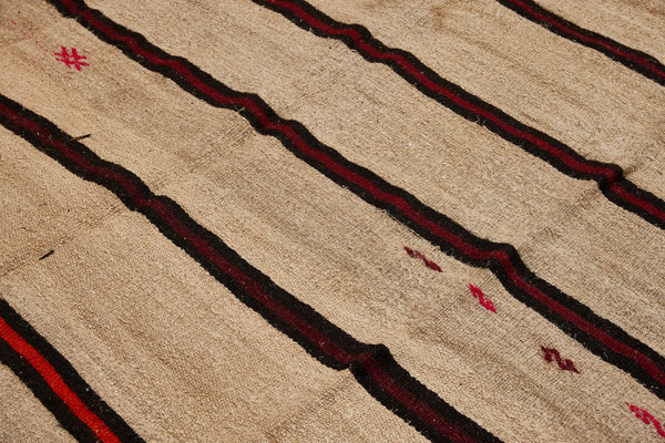 Large Hemp Carpet with Red, Orange and Black Stripes..............(6' 8'' x 12' 1'')