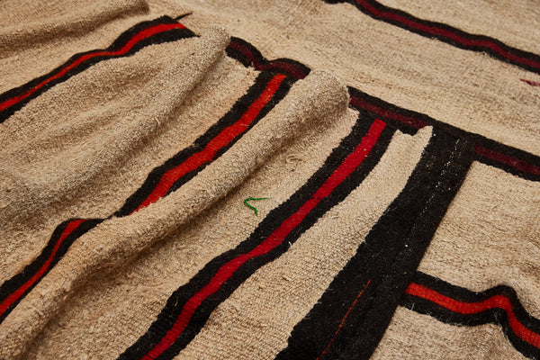 Large Hemp Carpet with Red, Orange and Black Stripes..............(6' 8'' x 12' 1'')