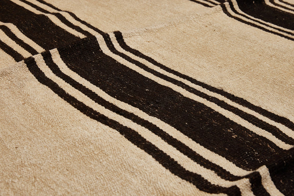 Large Broad Woven Hemp Carpet with Thick Central Bands Linked by Double Woven Stripes ............... (6' 6'' x 12' 4'')