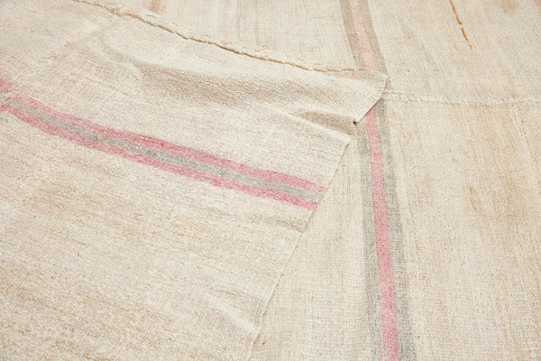Medium 3 Section Hemp Carpet with Pale Rose & Grey Stripes with Random Ribbon Decoration..............(5' 8'' x 11' 7'')