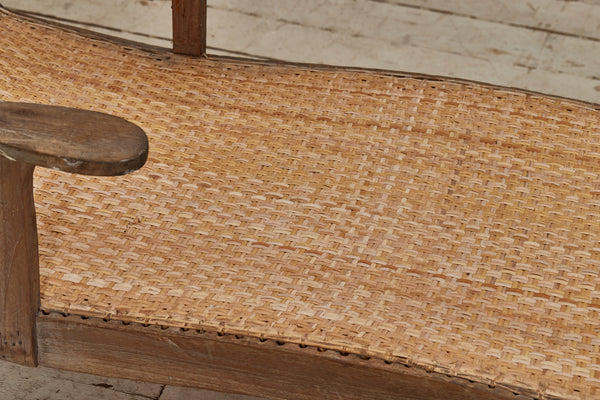 Early Dutch Colonial Teak Chaise with Woven Rattan Seat