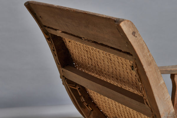 Early Dutch Colonial Teak Chaise with Woven Rattan Seat