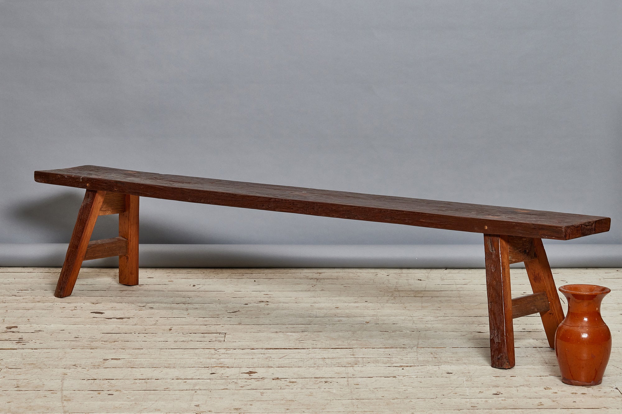 Long Flat Top Teak Dutch Colonial Bench from Jakarta