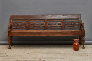 Dutch Colonial Teak Bench with Heart Cut-Outs in Back & Nicely Turned Legs