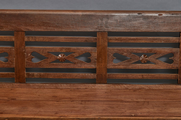 Dutch Colonial Teak Bench with Heart Cut-Outs in Back & Nicely Turned Legs