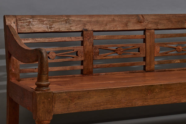 Teak Dutch Colonial Bench with Strong Arms & Legs From the Island of Java