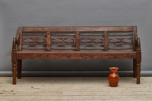 Teak Dutch Colonial Bench with Heart Cut-Outs in the Back with Nicely Turned Legs from Jakarta