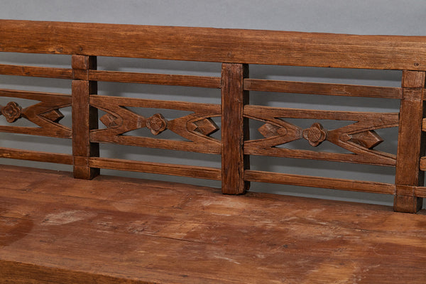Small Dutch Colonial Teak Bench with Delicate Turned Legs from the Island of Java