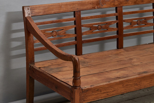 Deep Seated Delicately Carved Dutch Colonial Teak Bench from Java