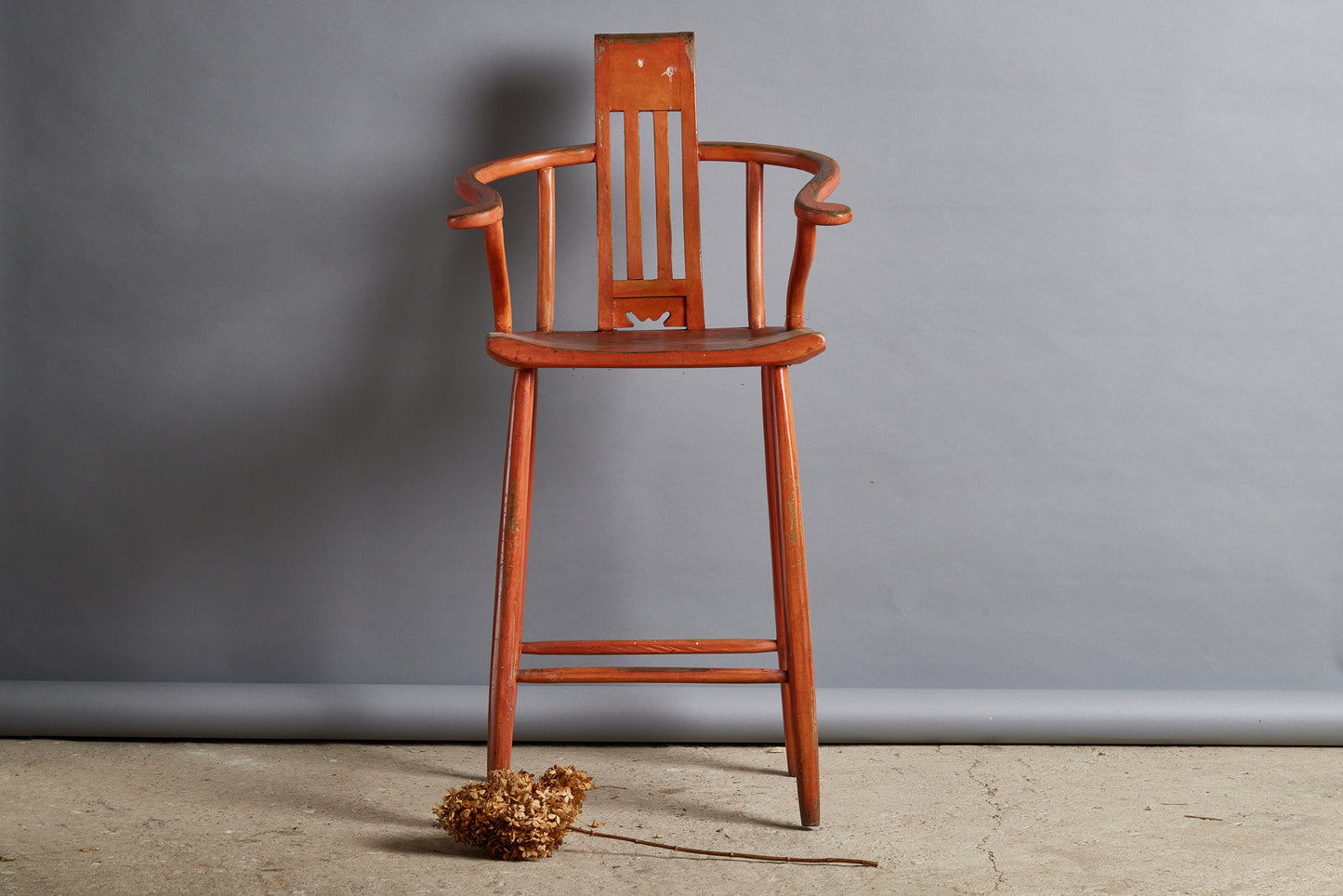 1940's Red Teak Bar Stool from Java