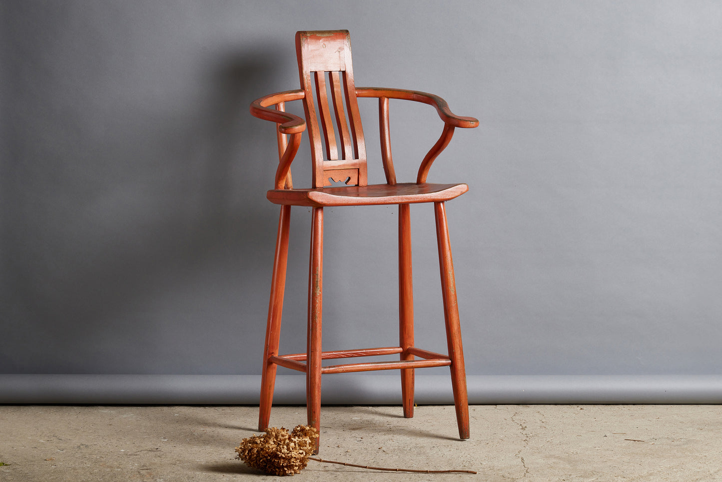1940's Red Teak Bar Stool from Java