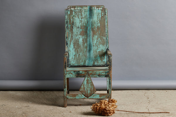 Dutch Colonial Teak Childs Chair in Old Blue Color from Java