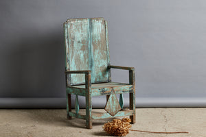 Dutch Colonial Teak Childs Chair in Old Blue Color from Java
