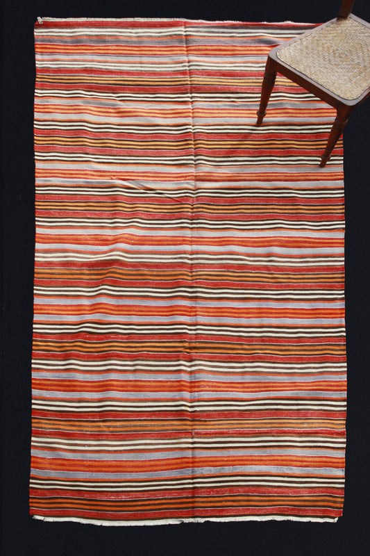 Turkish Yellow, Brown & Red Striped Carpet (4' 6'' x 10' 6'')