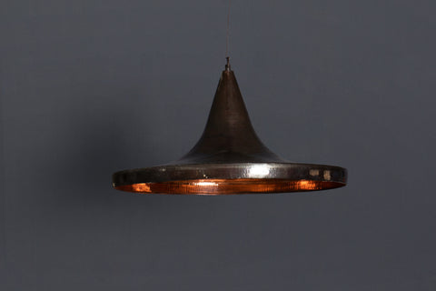 Hammered Bronze Hanging China Hat Pendant Light with a Polished Interior