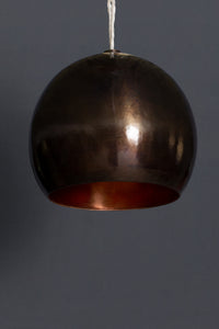 Small Bronze Hammered Pendant Light with a Polished Copper Interior