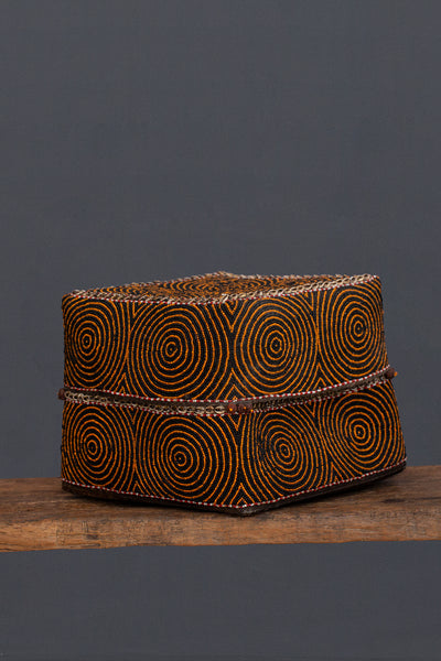 Extra Large Orange & Black Beaded Offering Box From Sumatra