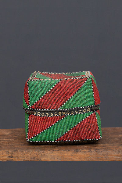 Extra Large Red & Green Beaded Offering Box from Sumatra