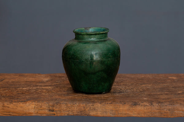 19th Century Ginger Jar Shaped Green Glaze Borneo Storage Jar