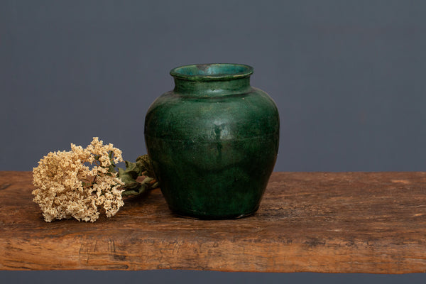 19th Century Ginger Jar Shaped Green Glaze Borneo Storage Jar