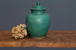 19th Century Blue/Green Glazed Borneo Storage Jar with Lid