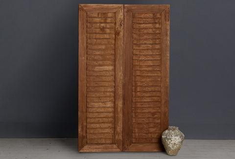 Late 19th Century Pair of Teak Doors with Carved Louvers from Java