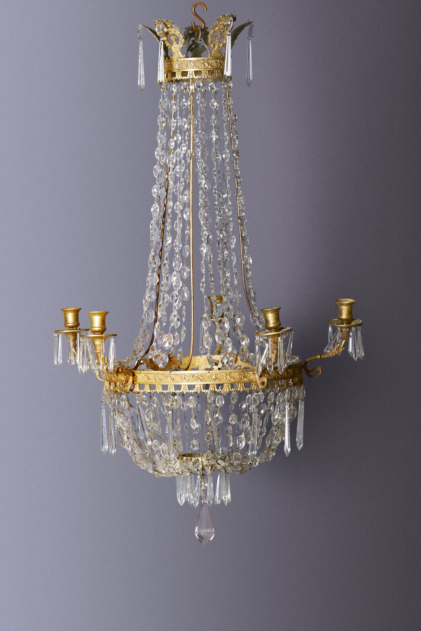 19th Century French Gilt Bronze & Crystal Candle Chandelier