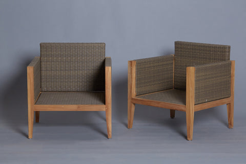 Pair of Teak and All Weather Rattan Arm Chairs