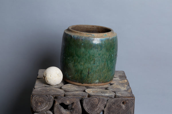 19th Century Green Salt Glazed Storage Jar from Borneo