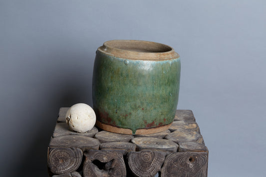 19th Century Green Salt Glazed Storage Jar from Borneo