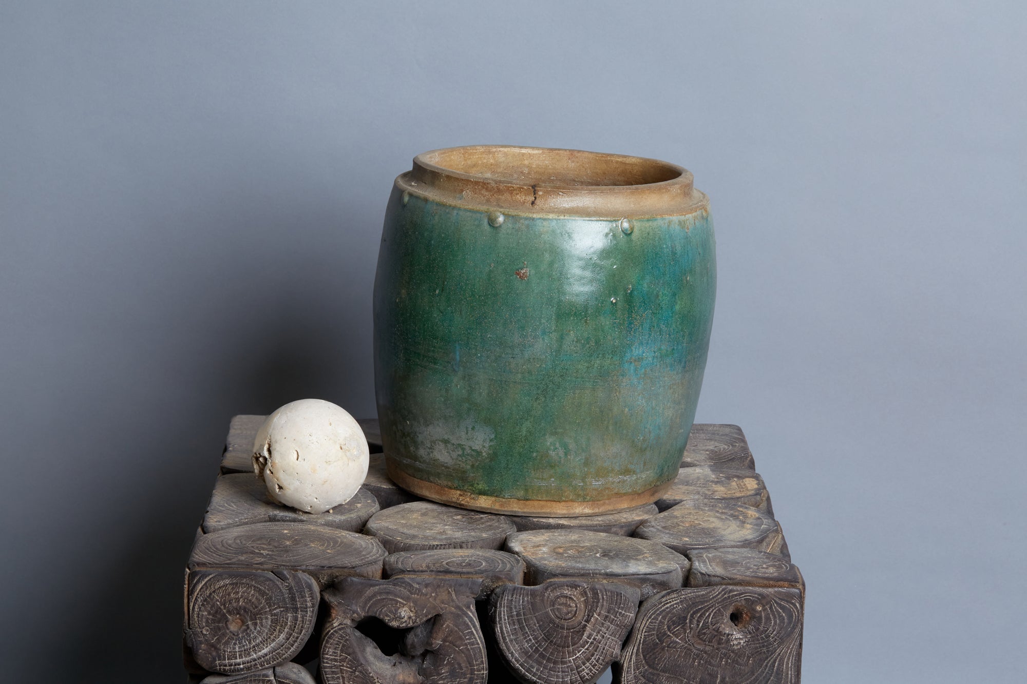 19th Century Green Salt Glazed Storage Jar from Borneo