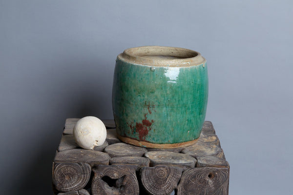 19th Century Green Salt Glazed Storage Jar from Borneo