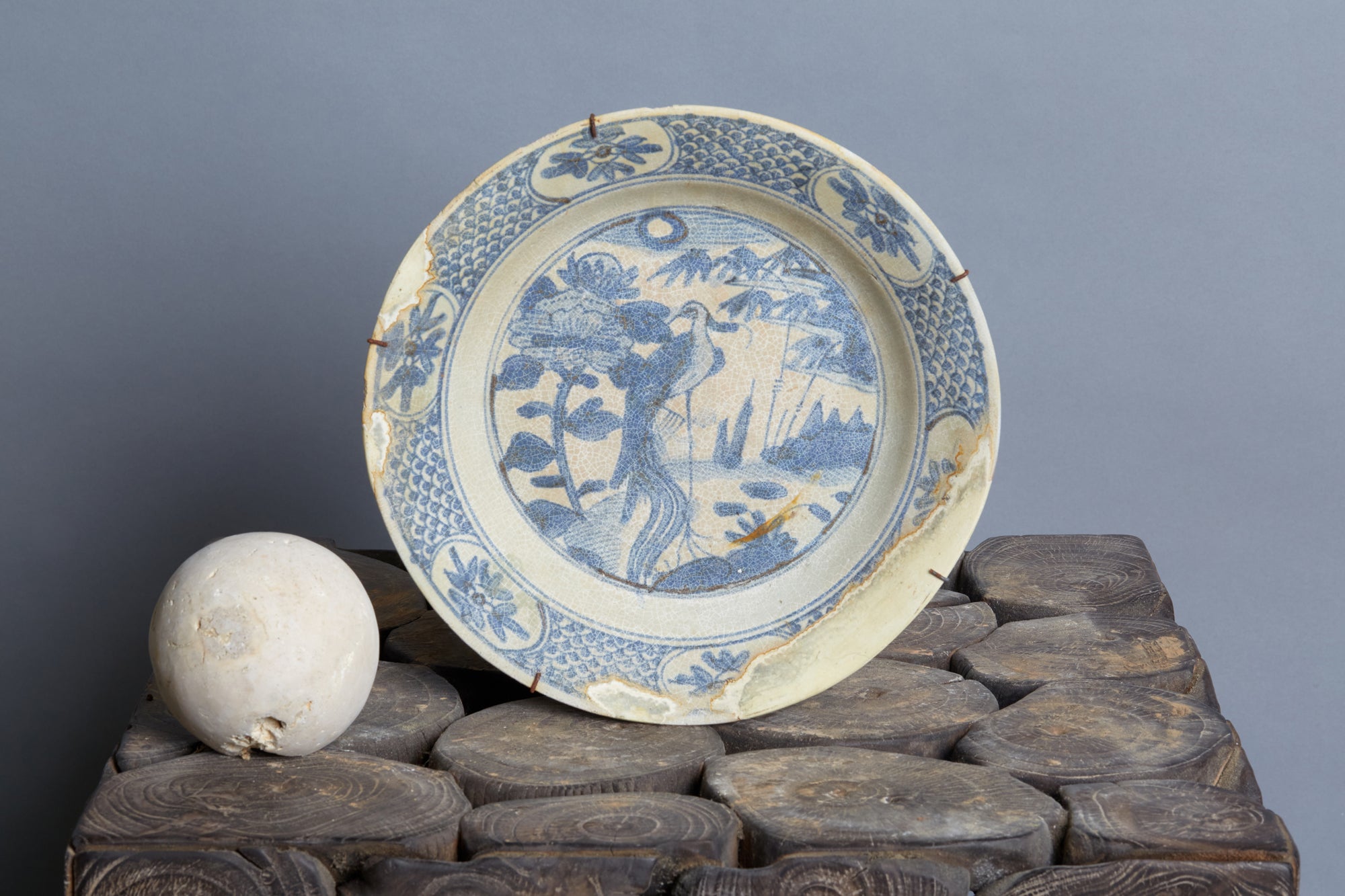 Ming Swatow Blue & White Shipwreck Plate ca 1540