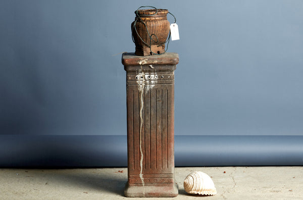 Small Covered Lombok Gathering Basket with Decorative Teak Base