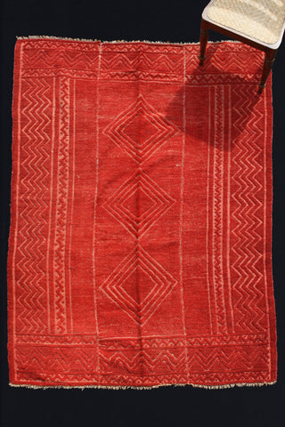 Thin Red Konya With Zig Zag Designs And Diamond Center (5' 4'' x 7')