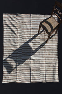 Turkish Natural Wool Carpet with Brown and Cream Striped, Backed (5' 8" x 7' 2")